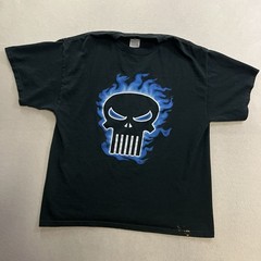 Vintage Marvel Punisher Shirt Men’s Size Large Black Blue Flame Skull Comic Y2K