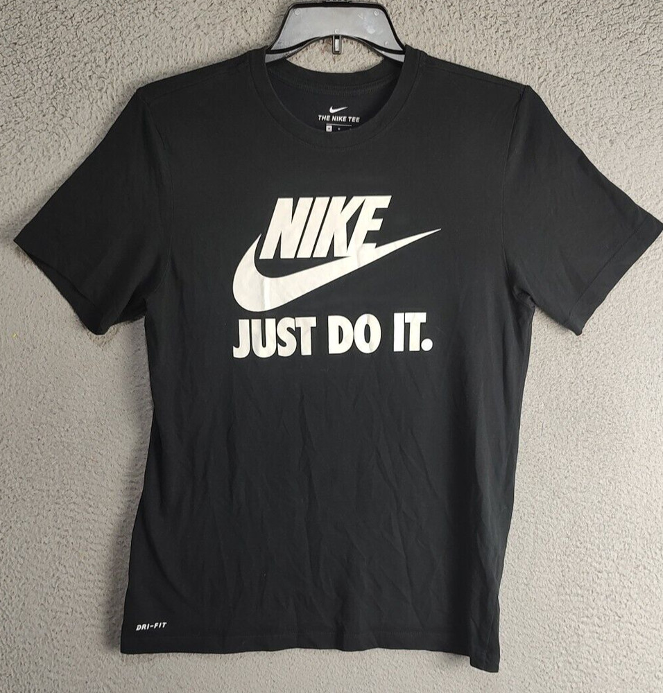 Nike Shirt Adult Medium Black Graphic Swoosh Logo Active Sports Outdoor SS Mens
