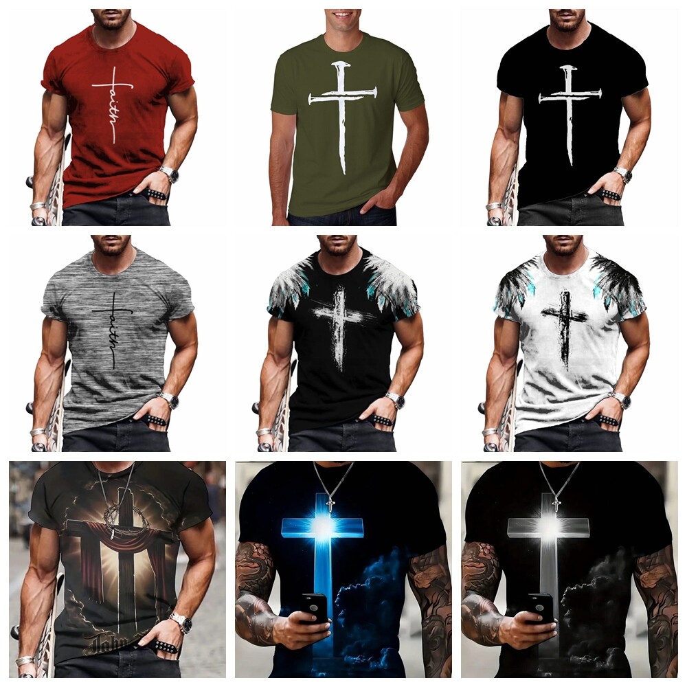 T Shirts Faith Cross Christian Jesus Graphic Fashion Short Sleeve Men Trendy Tee