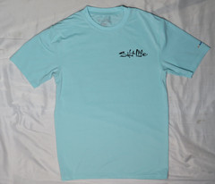 SALT LIFE SLX MENS S TEE SHIRT AQUA BLUE SS STRETCH T-SHIRT UVAPOR TUNA FISHING