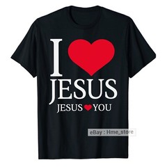 I Love Jesus Loves You Heart T-Shirt Christian Faith In Christ Religious Tee