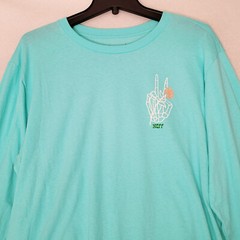 NEFF SKELETON SHIRT MENS XL GREEN BLUE LONG SLEEVE PUSHING UP DAISIES NWT