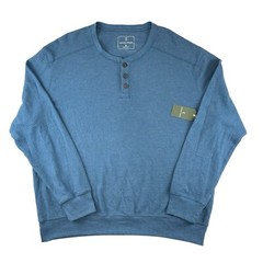 NEW Mutual Weave Henley Shirt Mens 2XL Blue Waffle Knit 3 Button Long Sleeve