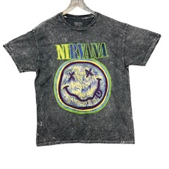 Nirvana Band Tee Mens Large Grey Smiley Face Graphic T-Shirt Mineral Wash NWOT