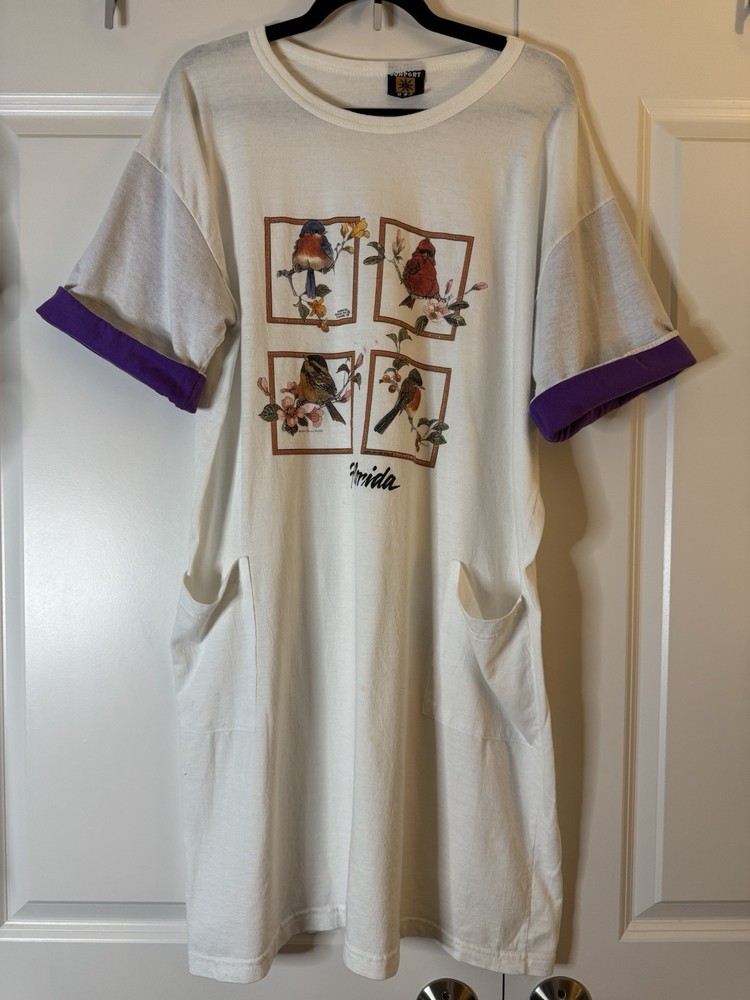 Vintage Support USA Florida Bird Print Sleep Shirt Nightgown OS Made USA