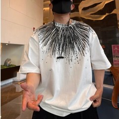 New Fashion Men Trendy Drill Rhinestone Diamond Summer Streetwear Luxury T-Shirt