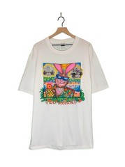 Vtg Fabric Art White Single Stitch Tropical Energizer Bunny Rebecca Lee Baldwin