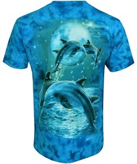 Tie Dye T-Shirt Dolphins Leaping under a Full Moon Aquatic Glow in Dark by Wild