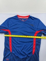 Umbro Blue Soccer Jersey L Short Sleeve V Neck Red Trim Unisex Adult