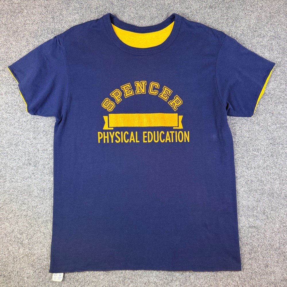 Vintage Champion Double Face T Shirt Mens L Reversible Phys Ed Made in USA 80s