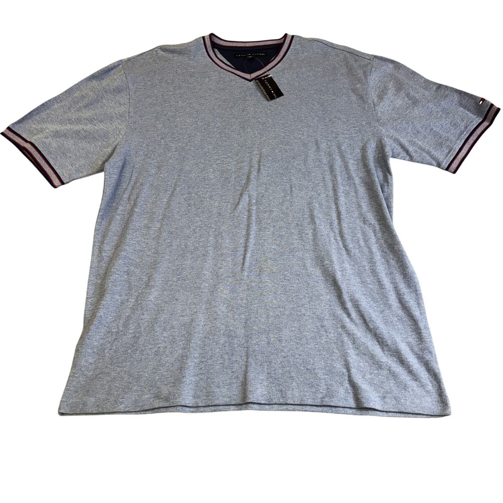 Tommy Hilfiger Shirt Mens 2XL Blue V-Neck Knit Stripe Collar Casual Preppy NWT