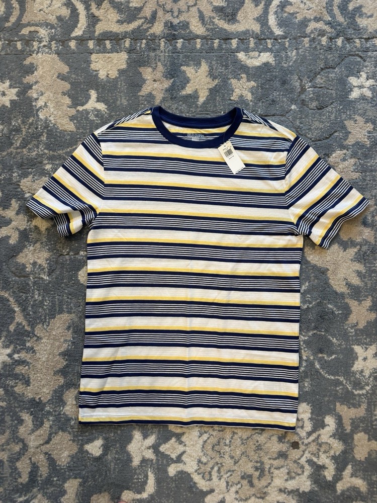 Old Navy Striped Crew Neck Short Sleeve T-Shirt XL (14-16) Navy/White/Yellow