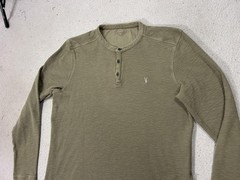 AllSaints Henley Shirt Mens XL Green Waffle Knit Long Sleeve Regular Fit