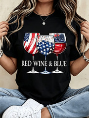 Patriotic American Flag Wine Glasses TShirt Red White And Blue Stars And Stripes