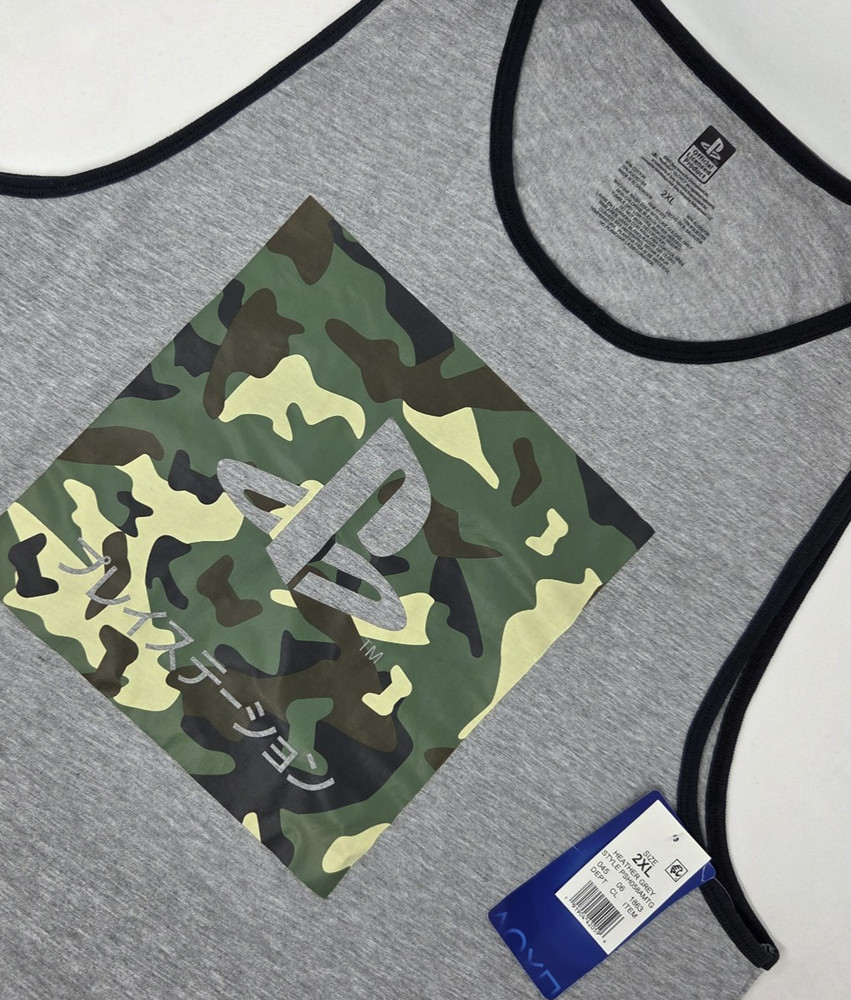 NEW PlayStation Gray and Camo Print Tank Top Men’s Size 2XL XXL Sony NWT