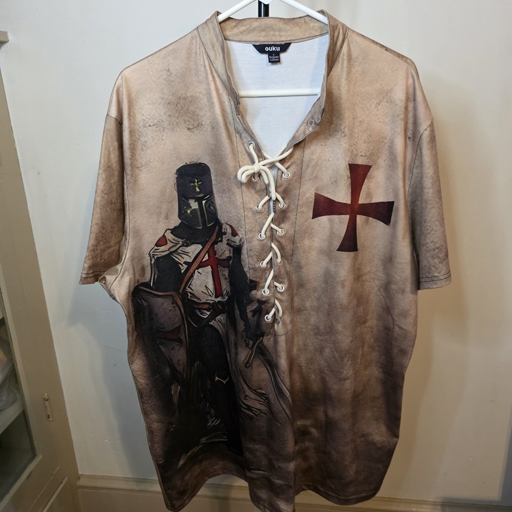 Ouku Mens Knight Templar Sz Large Lace Up T Shirt.