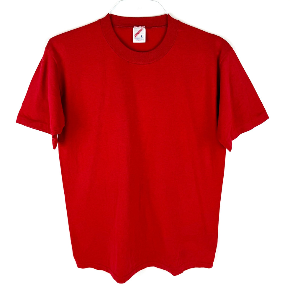 Vintage Blank T Shirt 1990s JERZEES Blank Red Cotton Polyester Blend Adult LARGE
