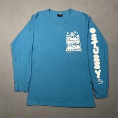 Stussy Freedom Is Power Long Sleeve T-Shirt Men’s Size S Teal Blue Graphic Tee