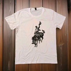 Wild West Rodeo Cowboy Bronco Western Horse Art T-Shirt 42″ Chest, 29″ Long Sz L