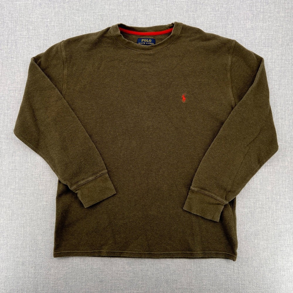 Polo Ralph Lauren Waffle Knit Thermal Shirt Men Large Olive Cotton Preppy Y2K