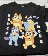 Bluey “Dance Mode” T-Shirt Unisex Adult Black with Bandit, Chili, Bluey + Bingo