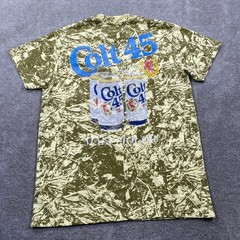 Pabst Colt 45 T-Shirt Mens Medium Green All Over Print Malt Liquor Graphic Tee