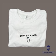 drink your milk custom embroidery men White heavy weight cotton crop top T-shirt