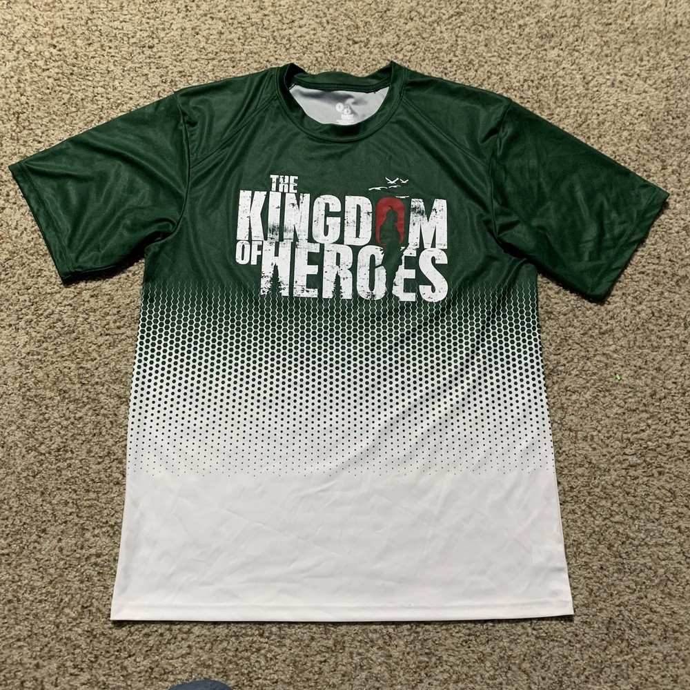 Badger Sport Mens The Kingdom Hero SS Shirt Sz. L NEW Green/White