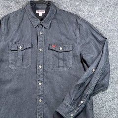 True Religion Men’s Long Sleeve Utility Shirt Size M Black Red Logo