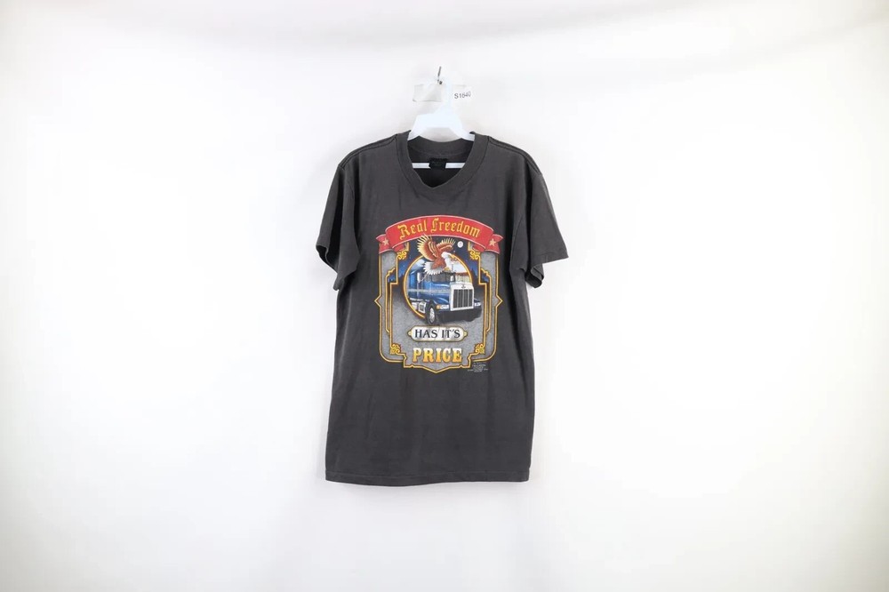 Vtg 90s Truckers Choice Mens Large Faded Truck Driver Real Freedom T-Shirt USA