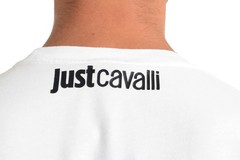 Just Cavalli Men’s White Graphic Print Crewneck T-Shirt US 2XL IT 56