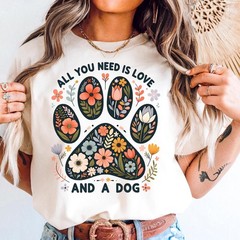Floral Paw Print Dog Lover T-Shirt Animal Rescue Gift Tee