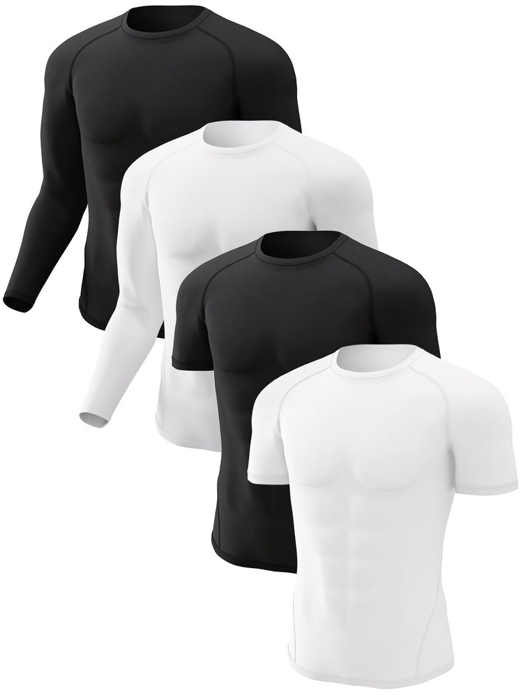 4 Pack Men’s Compression Shirts Long Short Sleeve Dry Cool Rash Guard XX-Small