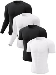 4 Pack Men’s Compression Shirts Long Short Sleeve Dry Cool Rash Guard XX-Small