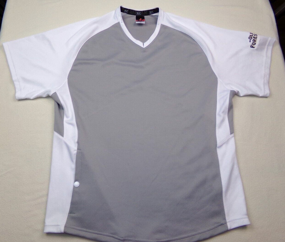 Alleson Athletic Jersey Adult Size M Gray White V Neck Old Forester on Sleeve