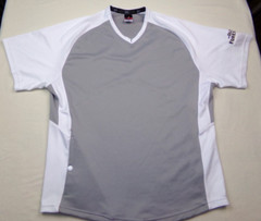 Alleson Athletic Jersey Adult Size M Gray White V Neck Old Forester on Sleeve