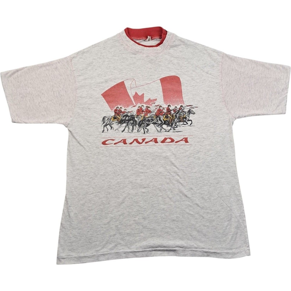 Canada T Shirt Large Men’s White Cotton Vintage Single Stitch Tourist