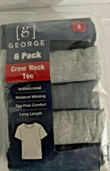 George Men’s Crew T-Shirts 6-Pack Tag Free Size (S) Small , BLACK/ GREY New