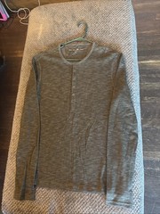 John Varvatos Shirt Mens M Gray Henley Long Sleeve Stretch Thermal Waffle Knit