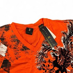 Y2K Karl Kani v neck tee Sz L NWT Grunge Skater Hip Hop Deadstock Orange