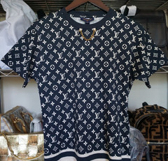 Retail $1160 Authentic LOUIS VUITTON Monogram T-Shirt Navy White Men XS