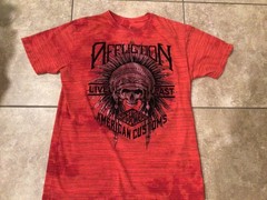 VTG Affliction Live Fast T Shirt Felt Graphic All Over Distressed L Made In USA