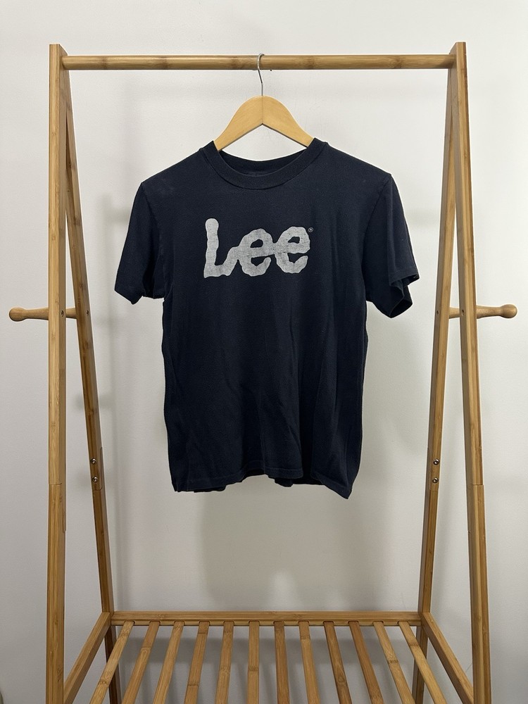 VTG 70s Lee Workwear Denim Jeans Promo Faded Worn Navy T-Shirt Size M