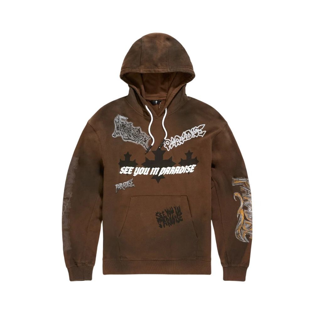 See You In Paradise Printed Hoodie Men’s Hoodie Brown 8641H-BROWN