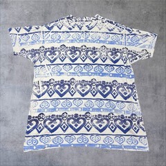 Vintage 90S Surfing Beach Aop Striped Pattern Single Stage White Tee XL Mens