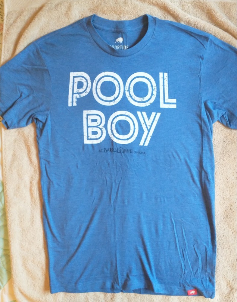NWOT Lightweight Crewneck Small Blue Pool Boy SS Sportiqe T-shirt w/ Advertising