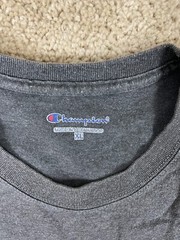 Champion Casual Basic T-Shirt Mens XL Crew Neck Central Spell Out Graphic Gray