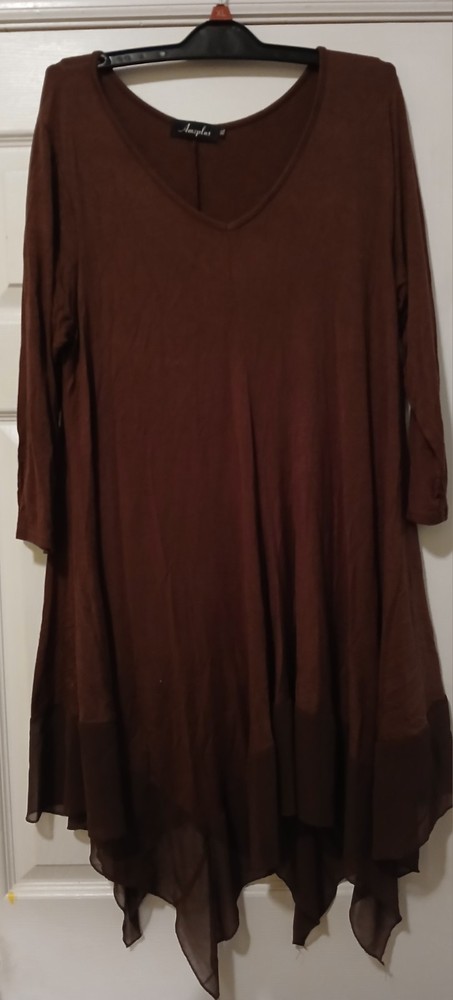 AMZPLUS XL Asymetric Shirt Dress. 3/4 Lengh Sleeves. Colors: 1 Brown Or 1 Red