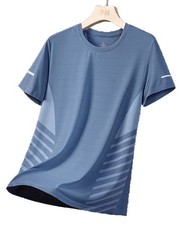 Men’s Ice Silk Mesh T-shirt Round Neck Short Sleeve Moderate Elasticity