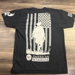 American Warrior Patriot Shirt USA Flag Soldier Tee Military Veteran Black Large